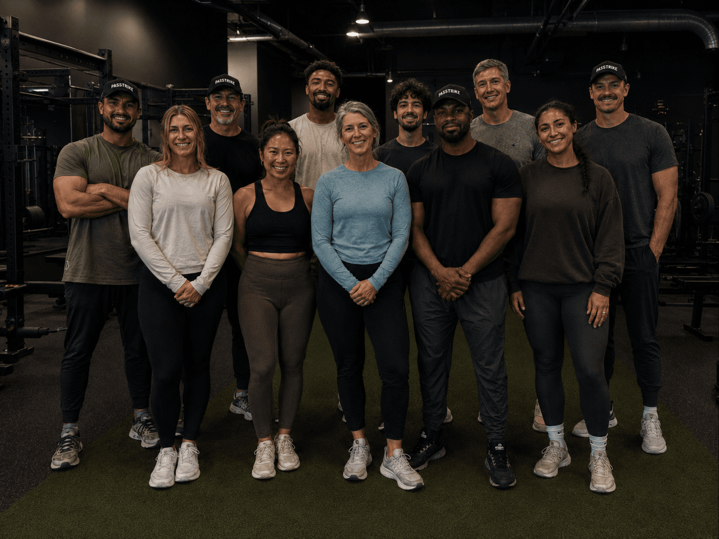 Trainers working with clients in a gym